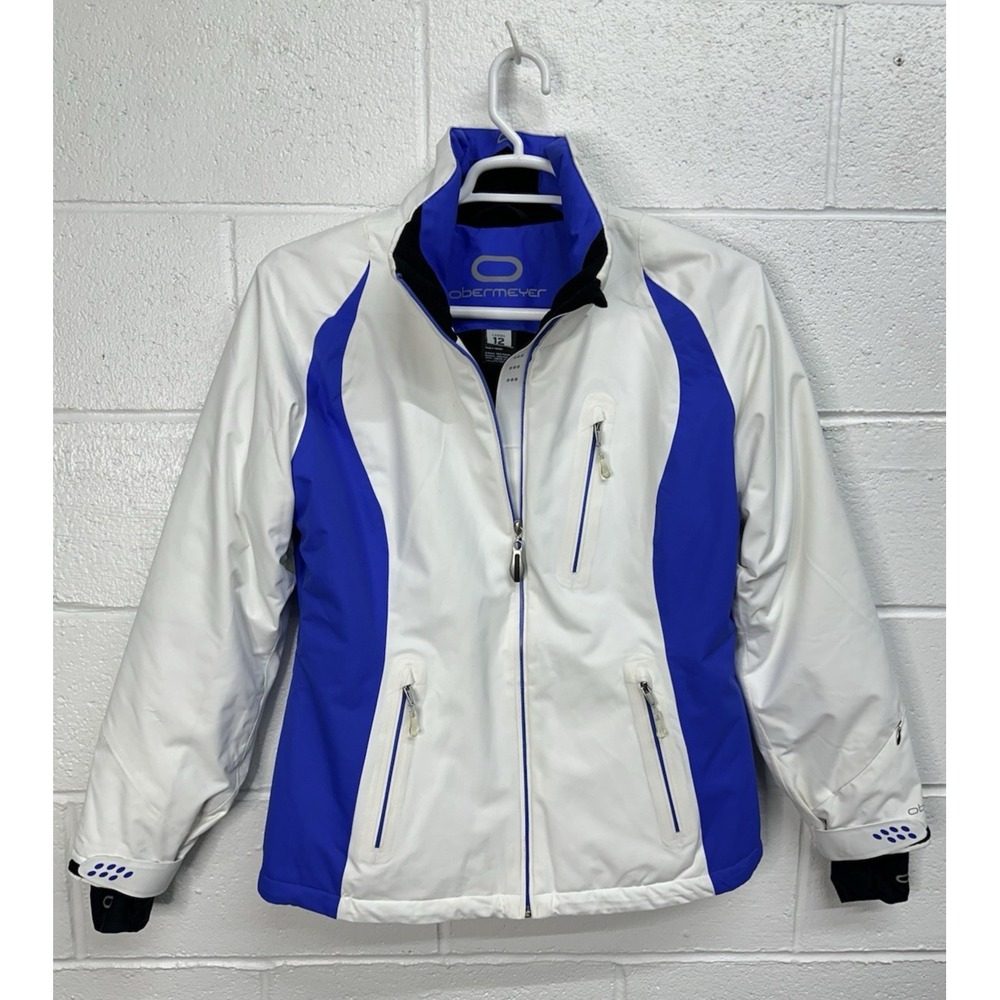 Obermeyer Blue & White Recco Waterproof Ski Coat Women's Size 12 / Missing Hood